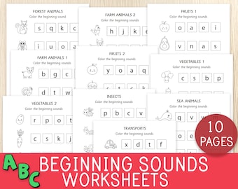 Beginning Sounds Activity - Preschool & Kindergarten Worksheets - Literacy Center Game - Phonics - Initial Sounds - Educational Printable