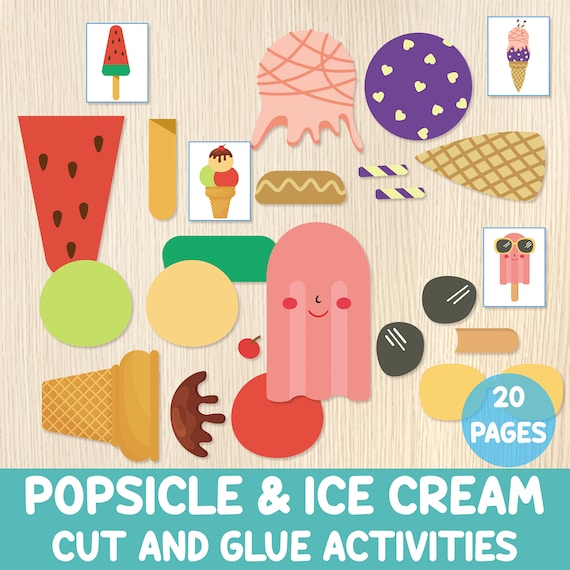 Ice Cream Cut & Glue Activities - Popsicles - Preschool, Kindergarten - Scissor Skills - Cutting Practice -Paper Crafts - Summer Worksheets