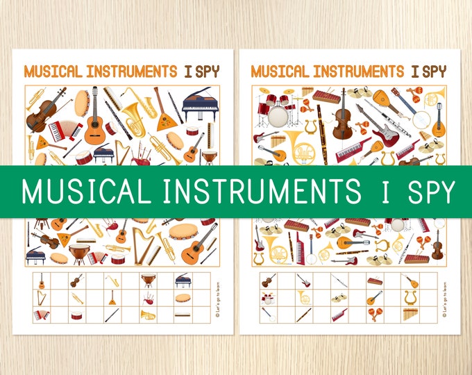 Musical Instruments I Spy Games, Counting Activity, Look and Find, Preschool, Kindergarten, Music for Kids, Music Schools, Centers, No Prep
