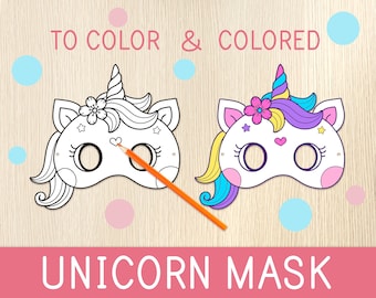 Unicorn Mask, Blank & Colored, Unicorn Party Favor, Birthday Party, Unicorn Costume, Birthday Activity, DIY, Craft for Kids, Carnival Mask