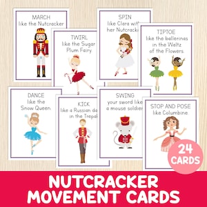 Cartões de movimento do quebra-nozes - Jogo de Natal - Pausa para o cérebro para crianças pequenas, pré-escolares e do jardim de infância - Atividade de feriados - Balé do quebra-nozes - Dança