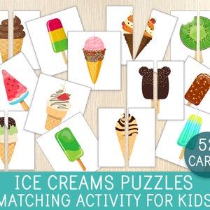 Ice Cream Matching Activity, 52 Puzzles, Popsicles, Toddler & Preschool Game, Busy Bags, Quiet Time Kids, Summer Activity, Party Game