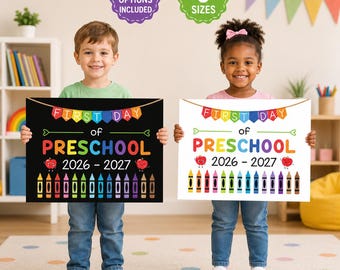 First Day of Preschool Sign, Printable First Day of School Sign, 2026 Back to School Photo Prop, First Day Memory Keepsake Kids PDF