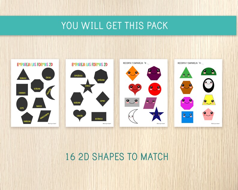 Shapes Matching Game in SPANISH 16 2D Shapes Shadow Matching Etsy