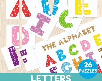 Juego de emparejar letras del alfabeto para niños - Actividad de emparejamiento ABC - Tarjetas para niños pequeños y preescolares - Educación en casa - Juego Montessori - Rompecabezas de simetría