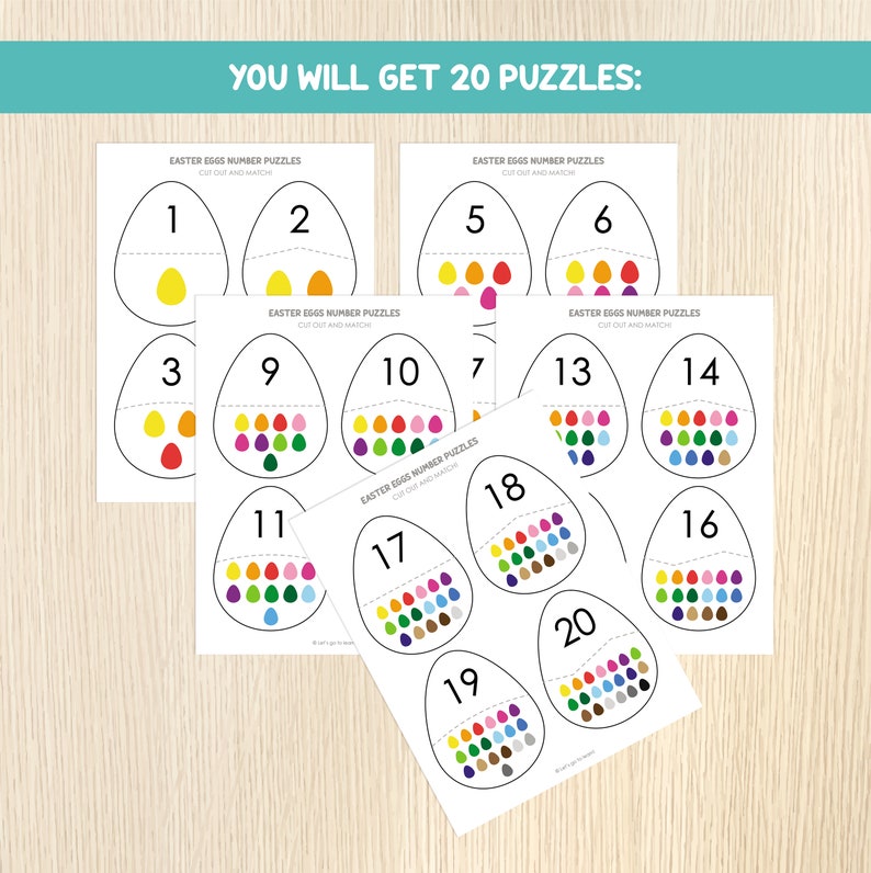 Easter Egg Number Matching, Numbers 1 20, Easter Puzzles, Counting Activity, Toddler, Preschool, Math Centers,Number Recognition,Printable image 2