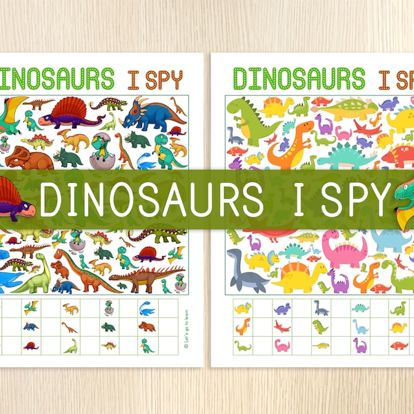 Dinosaurs I Spy, Seek and Find, Look and Find, 2 Printable Games, Party Game, Birthday Activity, Counting, I Spy for Kids, Fun Stuff