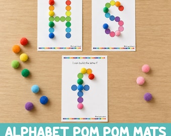 Alphabet Pom Pom Mats Printable — Uppercase & Lowercase Letter Task Cards — Toddler Preschool Fine Motor Activity — Literacy — ABC Learning