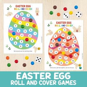 Easter Egg  Roll and Cover Games, 2 Easter Printable Games, Holiday/Spring Activity, Preschool, Kindergarten, Numbers, Math Centers, No Prep