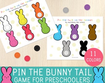 Easter Bunny Tail Color Matching Game, Pin The Bunny Tail, Colors, Easter Activity, Toddler, Preschool, Easter Busy Book, Rabbits, Peeps