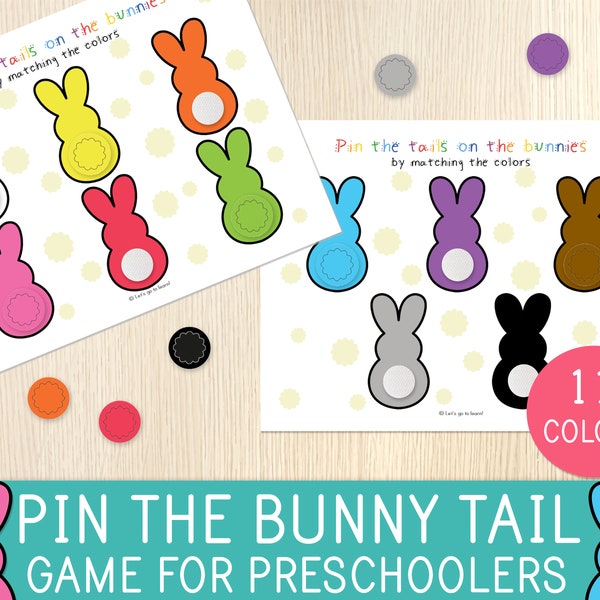 Easter Bunny Tail Color Matching Game, Pin The Bunny Tail, Colors, Easter Activity, Toddler, Preschool, Easter Busy Book, Rabbits, Peeps