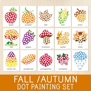 Fall Do A Dot Paintings, Autumn Activity, 15 Worksheets, Toddler, Preschool Game, Fine Motor Skills, Montessori Style, Educational Printable