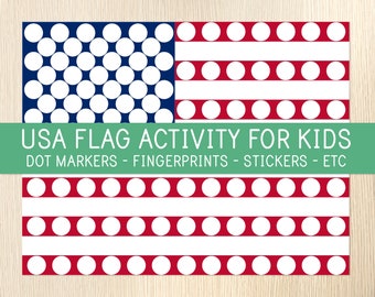 USA Flag Do-a-Dot Activity, 4th of July, Independence Day Party Craft, Dot Painting, Dot Markers, American Flag, Toddler, Preschool, Kinder