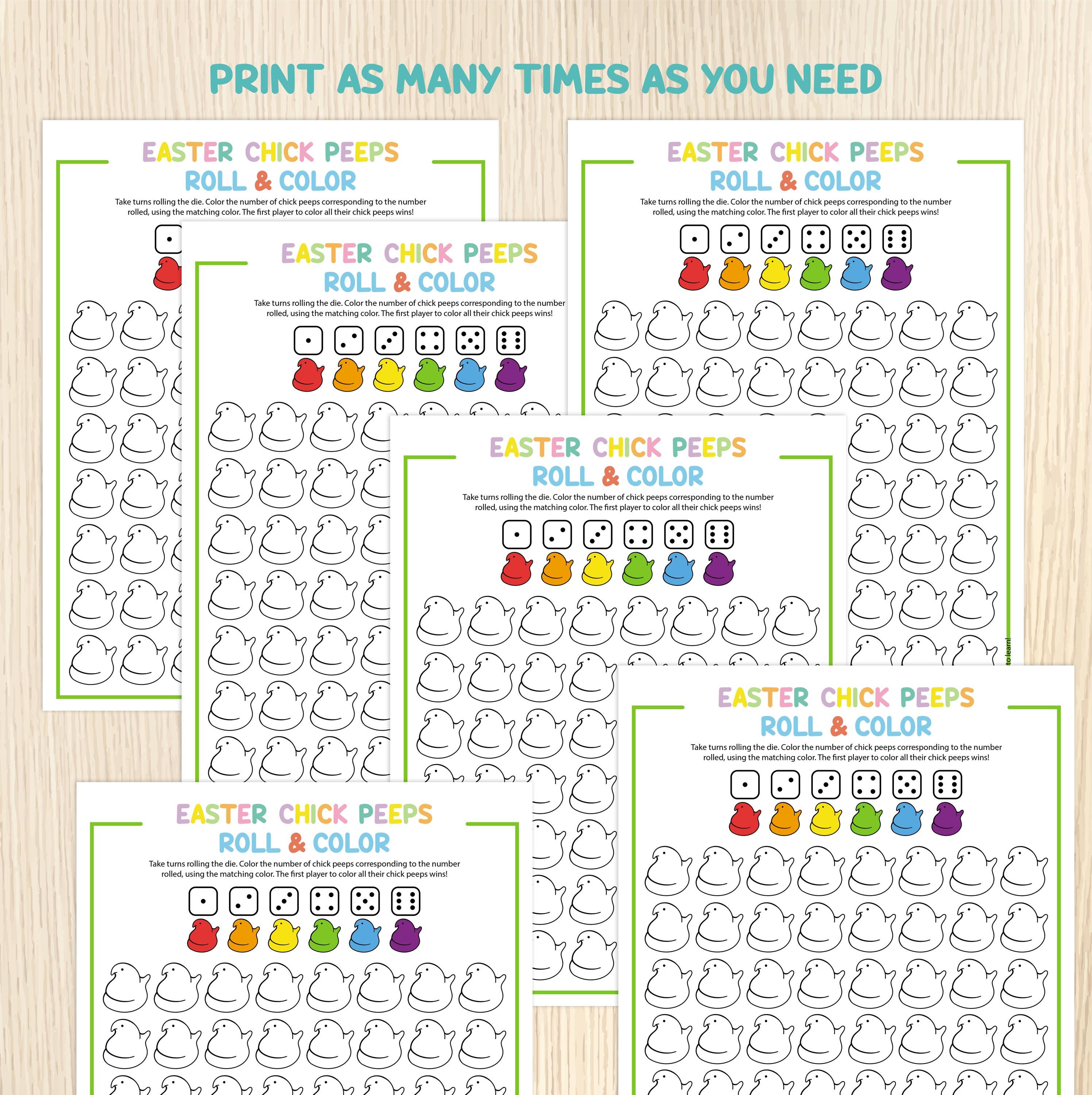 Easter Chick Peeps Roll & Color Game - Easter Coloring Activity ...