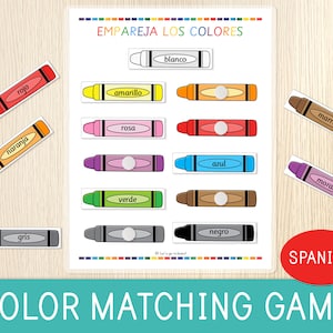 Colors Matching Game in SPANISH - Toddler & Preschool Activity - Pre-K - Busy Book Page - Learning Binde - Spanish Classroom - Crayons