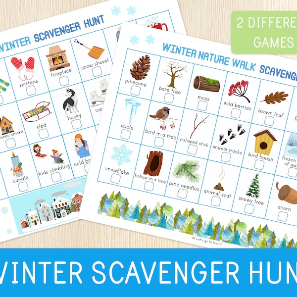 Winter Scavenger Hunt & Winter Nature Walk Scavenger Hunt, Treasure Hunt, Winter Outdoors Activity, Birthday Kids Party Game, Printable