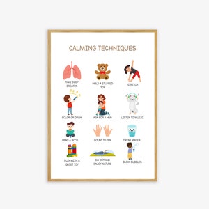 Poster sulle tecniche calmanti, Angolo calmante, Grafico delle strategie calmanti, Arredamento per la casa e l'aula, Arte della parete, Montessori, Stampabile educativo