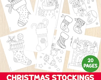 Weihnachtsstrumpf Malseiten - 20 Feiertags-Malvorlagen für Kinder - Vorschul- und Kindergarten-Weihnachtsaktivität - druckbare Strümpfe