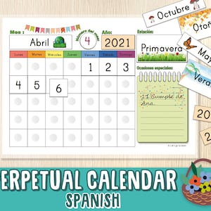 Perpetual Calendar for Kids in SPANISH, Circle Time, Busy Book or Binder, Classroom Calendar, Preschool, Kindergarten, Homeschool, Printable