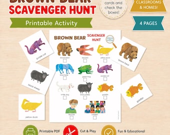 Brown Bear Scavenger Hunt with Cards — Story Retelling Activity — Preschool & Kindergarten  — Outdoor Indoor Treasure Hunt — Homeschool