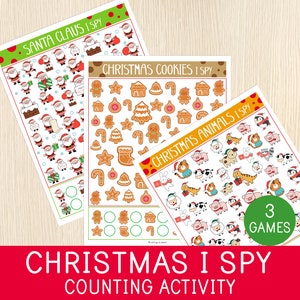 Christmas I Spy Games - Santa Look and Find - Toddler & Preschool, Counting Activity, Math - Xmas Worksheets, Numbers, Educational Printable