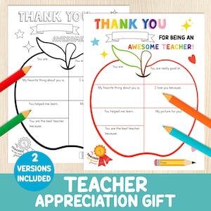 Geschenk für Lehreranerkennung - Dankeskarte für Lehrer - Malseite und Schreibseite - Kinderaktivität - Arbeitsblatt für die Lehreranerkennungswoche