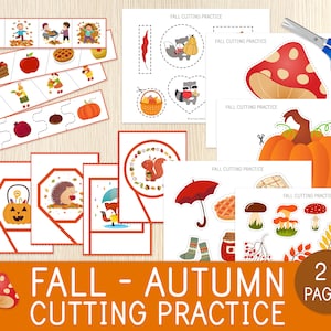 Autumn Cutting Practice, Fall Scissor Strips, Preschool Scissor Skills Worksheets, Cutting Lines, Kindergarten, Fine Motor Skills,Montessori