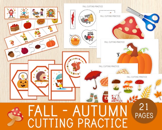 Autumn Cutting Practice, Fall Scissor Strips, Preschool Scissor Skills Worksheets, Cutting Lines, Kindergarten, Fine Motor Skills,Montessori