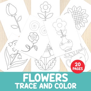 Flowers Trace & Color Worksheets, Tracing Practice, Spring Activity, Pre-Writing Worksheets, Toddler, Preschool,Handwriting, Busy Book Pages