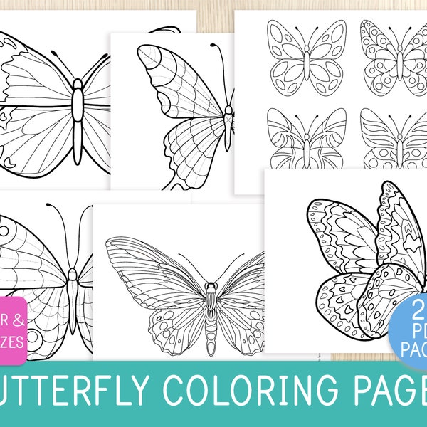 Butterfly Coloring Pages for Kids, 22 Sheets, 47 Butterflies, Spring Activity, Insects, Coloring Book, Party Activity, Butterfly Unit Study