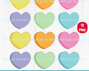 Candy Heart Clipart Bundle - Conversation Hearts PNG Pack - Valentine's Day Candy - Cute Pastel Colors Hearts - Blank Candy Hearts - Love