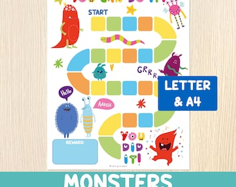 Monsters Reward Chart - Cute Monsters Sticker Chart - Toddler, Preschool Kids - Potty Training Chart - Behavior Chart - Goals - Printable
