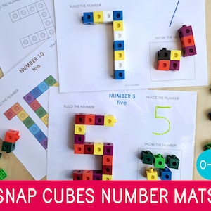 Tapis numériques Snap Cubes, cartes à tâches à relier ou à relier, préscolaire, maternelle, centres de mathématiques, motricité fine, exercice de traçage
