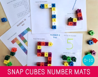 Snap Cubes Number Mats, Connecting or Linking Cubes Task Cards, Preschool, Kindergarten, Math Centers, Fine Motor Skills, Tracing Practice