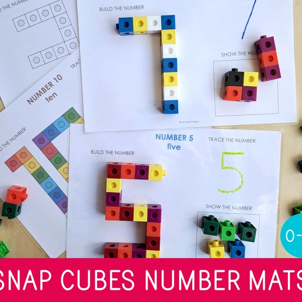 Snap Cubes Number Mats, Connecting or Linking Cubes Task Cards, Preschool, Kindergarten, Math Centers, Fine Motor Skills, Tracing Practice