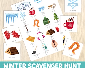 Winter Scavenger Hunt Game - Indoor Outdoor Treasure Hunt with Cards to Hide - Game for Kids - Home & Classroom Game - Printable Activity