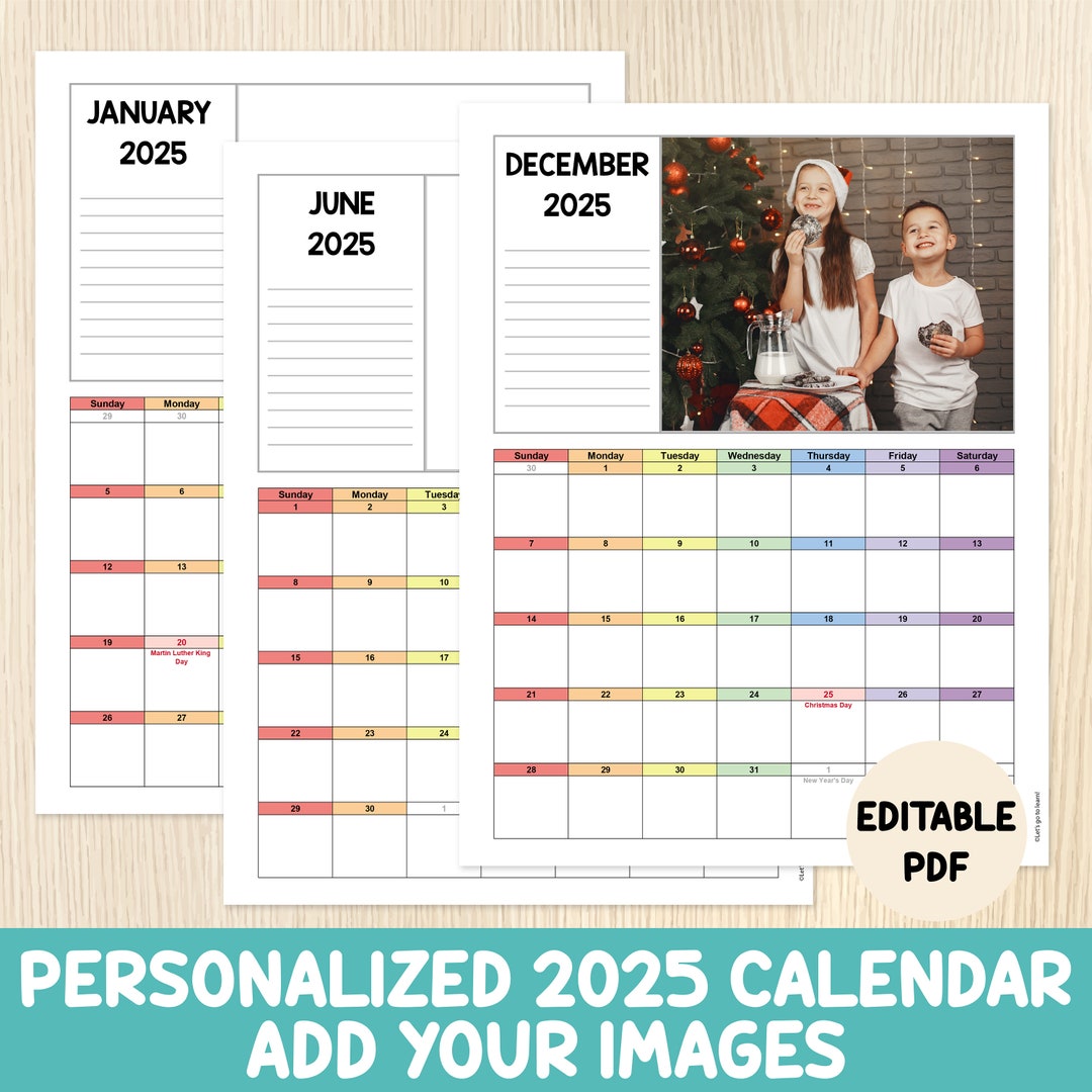 2025 Printable Calendar photo Calendar Add Your Photos Calendar Personalized Calendar Monthly
