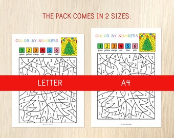 Christmas Coloring Pages, 10 Color by Numbers Worksheets, Preschool,  Kindergarten, Holiday Activity, Christmas Busy Book Pages, No Prep 