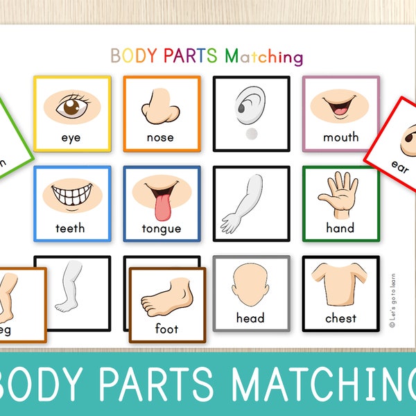 Body Parts Matching Activity for Toddlers, Human Body, Toddler Busy Book Page, Learning Binder, Preschool, Educational Printable Worksheet
