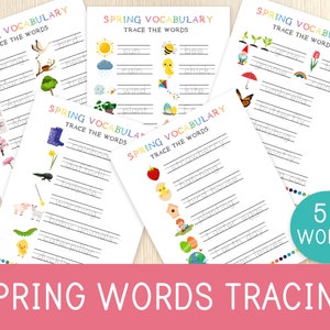 Spring Words Tracing Activity, Spring Vocabulary, Preschool Kindergarten Learning, Writing Practice Worksheets,Handwriting,Fine Motor Skills