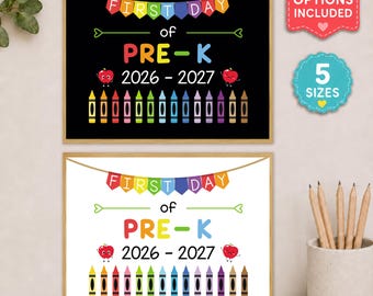 First Day of Pre-K Sign, Printable First Day of School Sign, 2026 Back to School Photo Prop, First Day Memory Keepsake Kids PDF