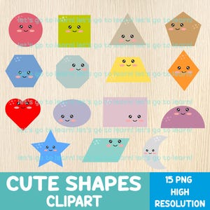 Vormen clipartbundel - schattige kawaii vormen voor kinderen - wiskunde clipart png - educatieve afbeeldingen - lesmateriaal - geometrische vormenset