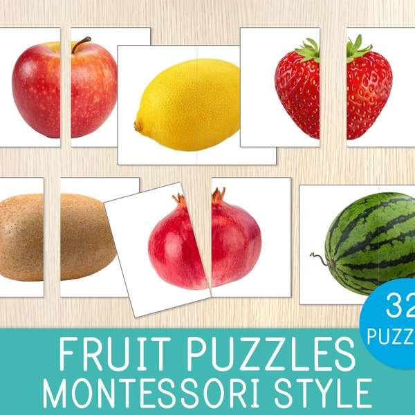 Fruit Puzzles, Matching Cards, Symmetry, Montessori Activity, Toddler, Preschool, Preschool Centers, Homeschool, Busy Bag Idea, Quiet Time