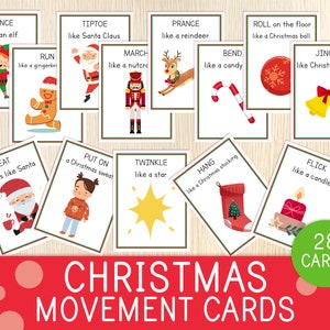 Weihnachts Bewegungskarten, Weihnachtsspiele - Kleinkind, Vorschule & Kindergarten Gehirnpausen - 28 Feiertage Bewegungskarten, Grobmotorik