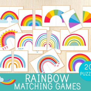 Jeux d'association arc-en-ciel, 20 casse-tête pour les tout-petits, activité préscolaire, symétrie, couleurs, idée de sac bien chargé, Montessori, Saint-Patrick, faible préparation