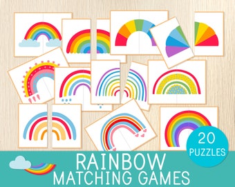 Rainbow Matching Games, 20 Puzzles for Toddlers, Preschool Activity, Symmetry, Colors, Busy Bag Idea, Montessori, St. Patrick's Day,Low Prep