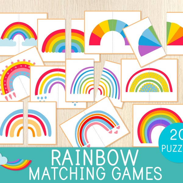 Rainbow Matching Games, 20 Puzzles for Toddlers, Preschool Activity, Symmetry, Colors, Busy Bag Idea, Montessori, St. Patrick's Day,Low Prep