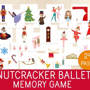 Jeu de mémoire Ballet Casse-Noisette, 24 paires, Activité d'association, Jeu de Noël, École maternelle, Jardin d'enfants, Ballerines, Danse, Sac très chargé, Imprimable