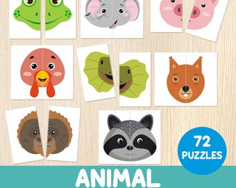 Dierenmatchingspel voor kinderen - 72 schattige dierenpuzzels - matching-activiteit voor peuters en kleuters - kleuterschool, boerderij, safari, wilde dieren