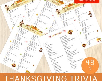 Thanksgiving Trivia Game, Party Games, Printable Trivia Games, Thanksgiving Trivia Night, Family Game, Friendsgiving,Trivia Quiz, Answer Key